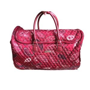 Vera Bradley Red Paisley Quilted Cotton Rolling Duffel Bag Weekender Luggage